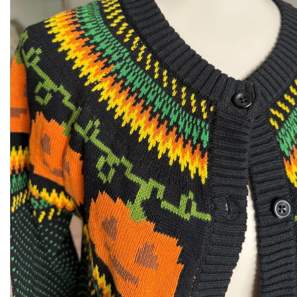 ModCloth Pumpkin Fair Isle Halloween Sweater Cardigan Pumpkin Sweater Medium - Picture 11 of 16